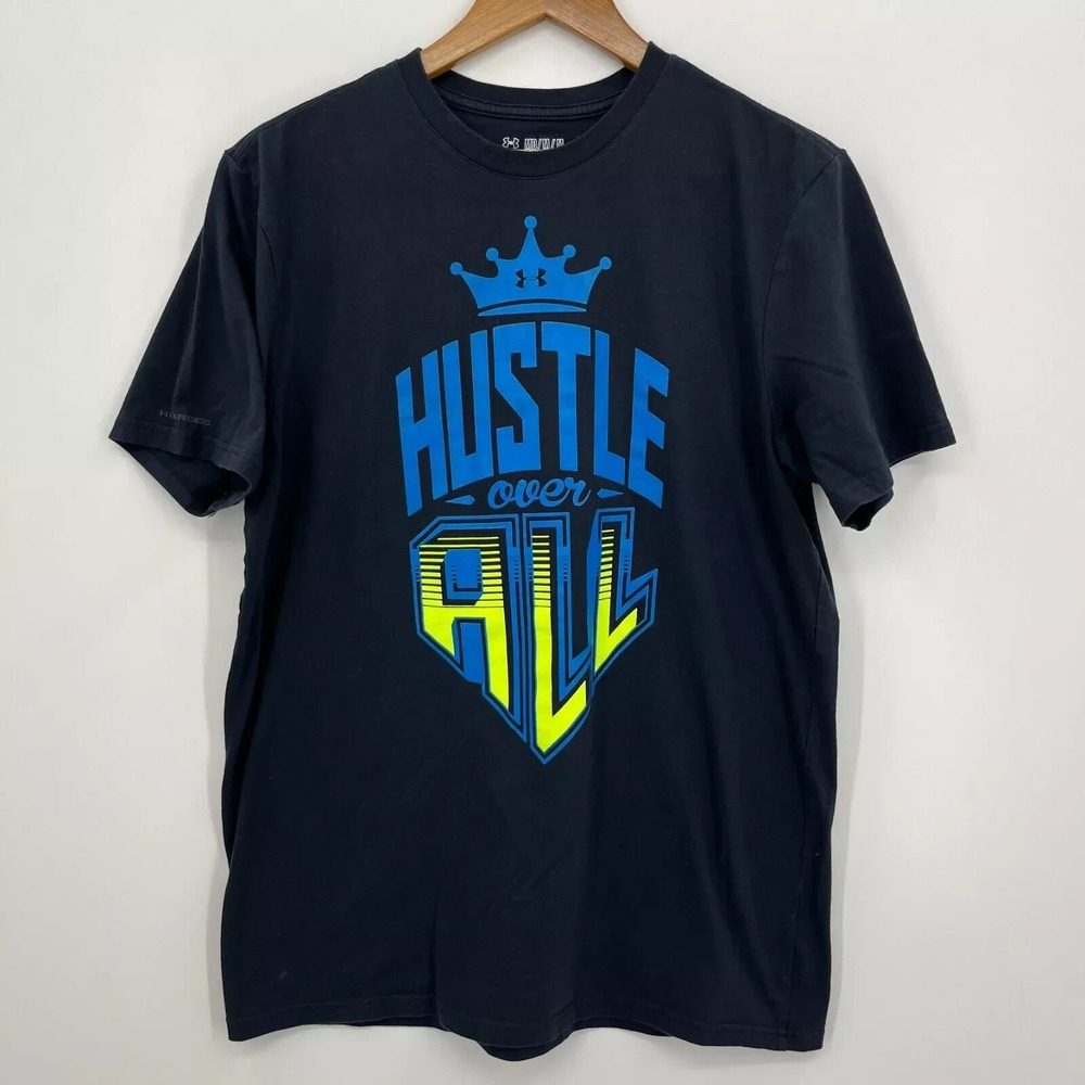 Under Armour Mens HeatGear Hustle Over All Graphic T-Shirt Black Medium